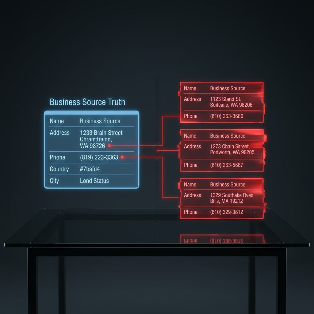 Visual diagnostic of Name, Address, and Phone number inconsistency